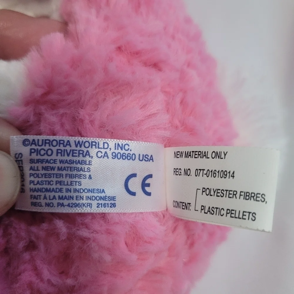 Aurora Jelly Roll Tulip Bean Bag Bunny Plush Pink White - Picture 6 of 7